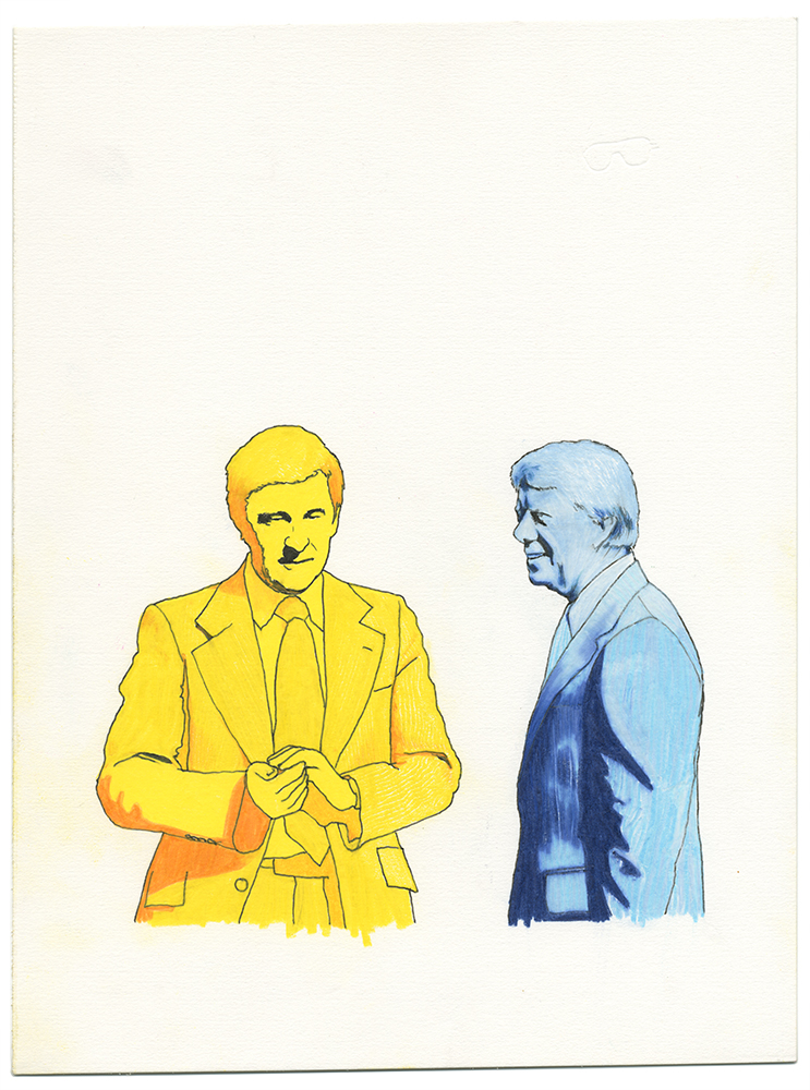 portrait of Peter Bourne and Jimmy Carter, in color pencil